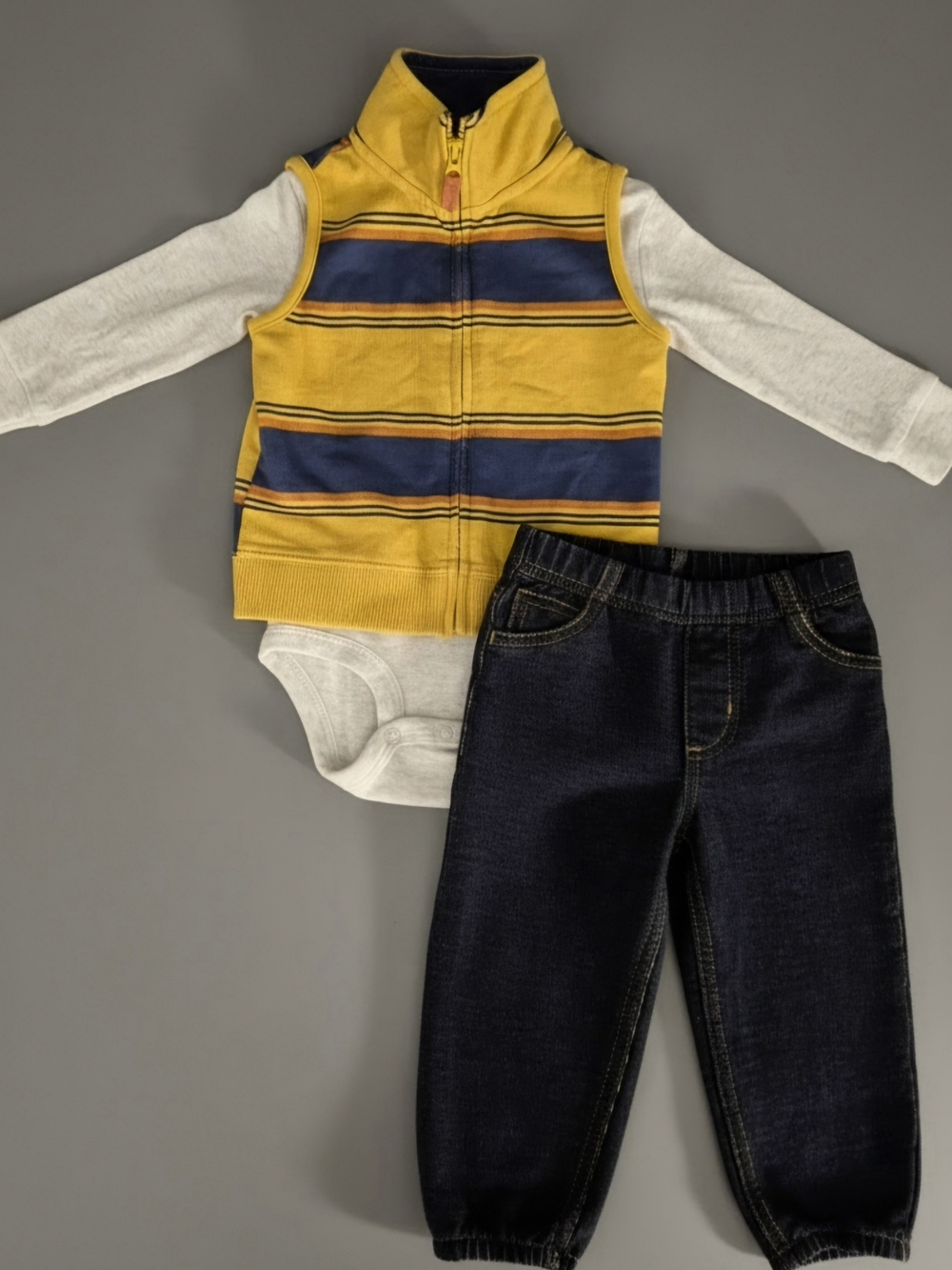 Carter's Striped Zip Up Vest, Bodysuit, & Joggers Set 12 Months